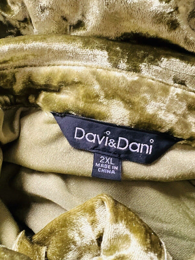 DAVI & DANI Green Crushed Velvet Velour Shirt Dress 2XL Button Front Long Too