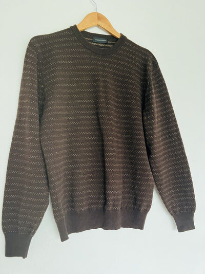 JHANE BARNES 100% Cashmere Sweater Sz M Brown Geometric Stripe Dot
