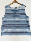 LOFT Lounge Blue Striped Linen Top Sz XL Sleeveless Frayed Hem Boho