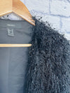 FOREVER 21 Womens Black Eyelash Shag Crop Jacket Sz M Dark Romantic Whimsigoth