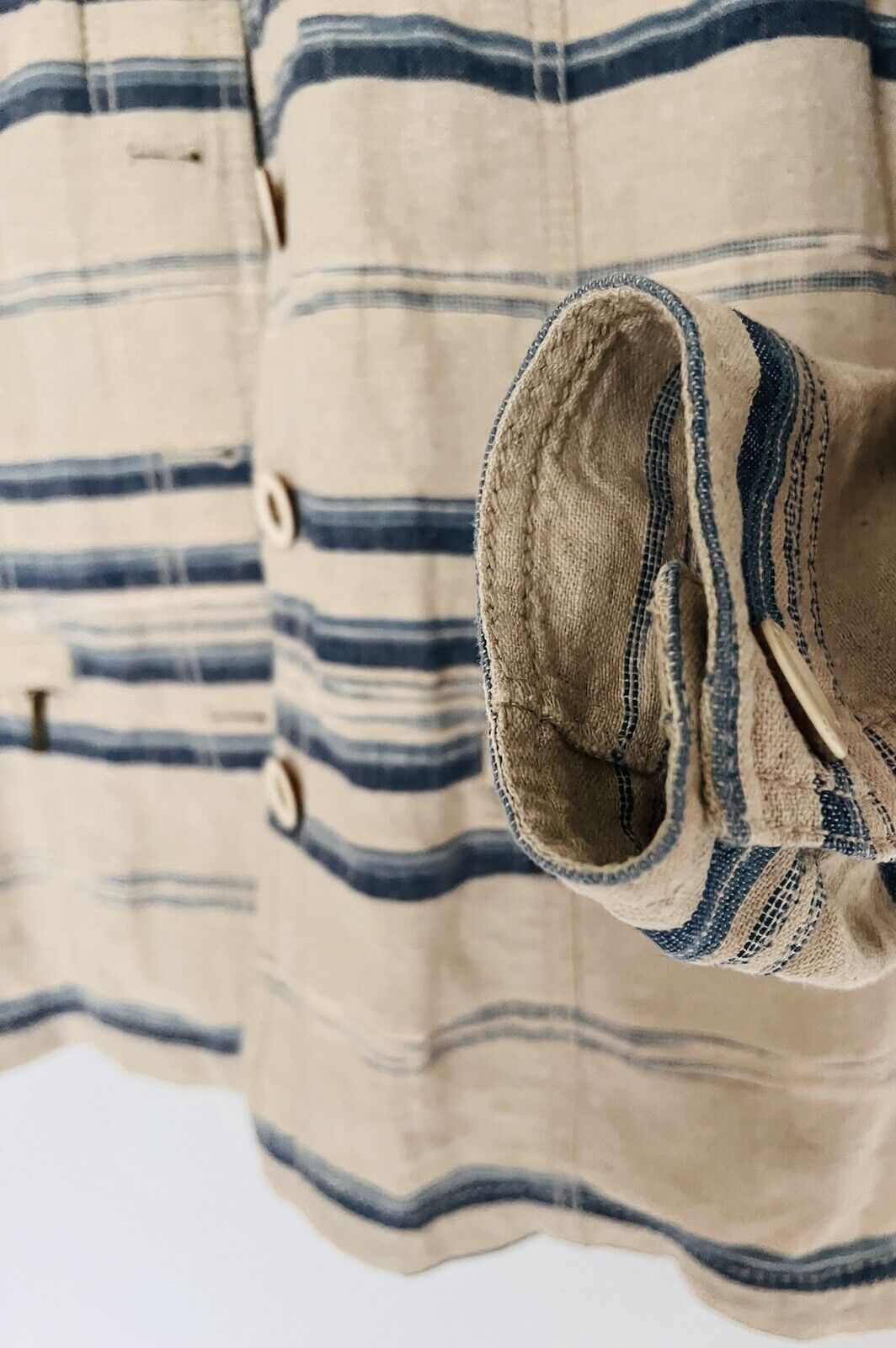 COLDWATER CREEK Linen/Cotton Jacket Sz 16 Tan/Blue Pockets Short Southwest Aztec