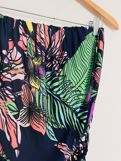 BEACH BREAK Navy Blue Jumpsuit Sz M Wide Legs Strapless Cover-Up Tassel Tropical