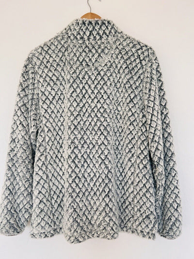 SIMPLY SOUTHERN Fuzzy Sherpa Jacket Sz M Gray Teddy Pullover Cozy 1/4 Zip Coat