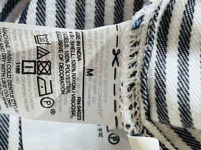 OLD NAVY Blue/White Stripe Dress Sz M Long Balloon Sleeves Shift Tassel Boho
