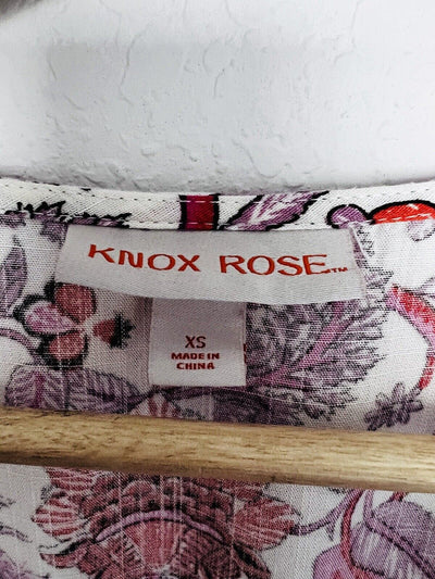 KNOX ROSE Floral V Neck Shift Dress Sz XS Red Midi Boho Romantic Peasant