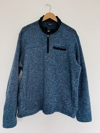 EDDIE BAUER Mens Pullover Sweater/Jacket Sz XL Blue Quarter Zip Cotton Fleece