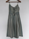 LUSH Womens Green Striped Dress Sz S Tie Front Midi Bow 100% Cotton