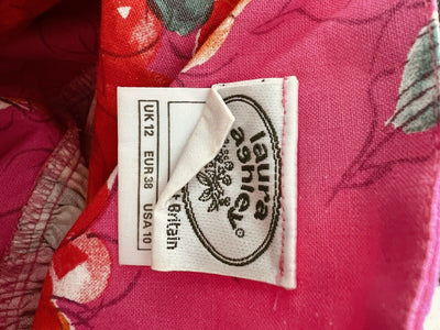 LAURA ASHLEY VTG 80s Dress US Sz 10 Pink Red Floral Cottagecore Bow Puff Sleeve