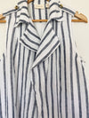 CHICO’S 100% Linen Striped Vest Sz M Blue/White Collar Open Front Lined Nautical