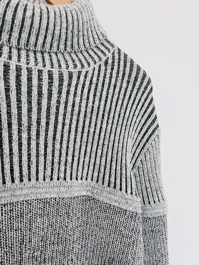 NICK DANGER Mens Chunky Turtle Neck Sweater Sz L Grandpa Gray/White Academia