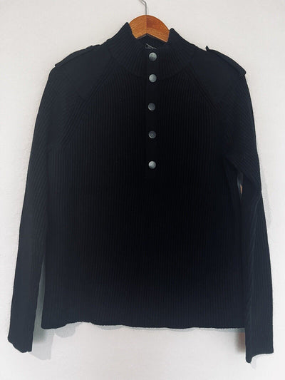 Banana Republic Wool Military Stlye Sweater Sz S Black Snap Up Pullover Preppy