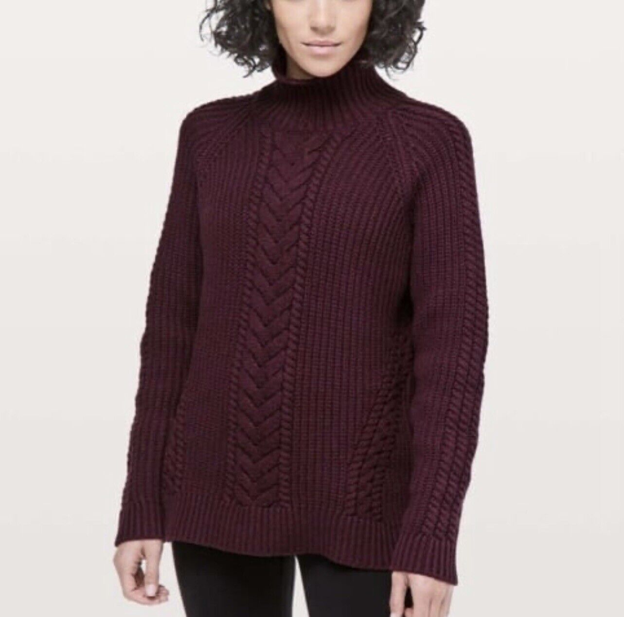 LULULEMON Bring The Cozy Home Cable Knit Oversized Burgundy Sweater
