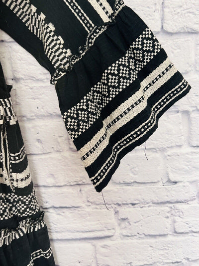 ELAN Thick Woven Babydoll Dress, Black/White Sz M Tribal Western Boho Rodeo