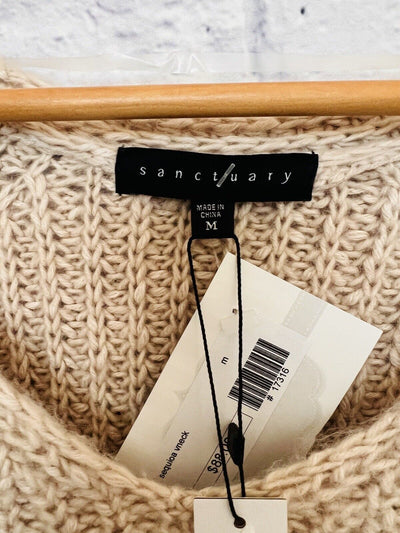 SANCTUARY NWT Chunky Knit Sweater Sz M Long Sleeve V-Neck Cotton/Alpaca Hi-Low