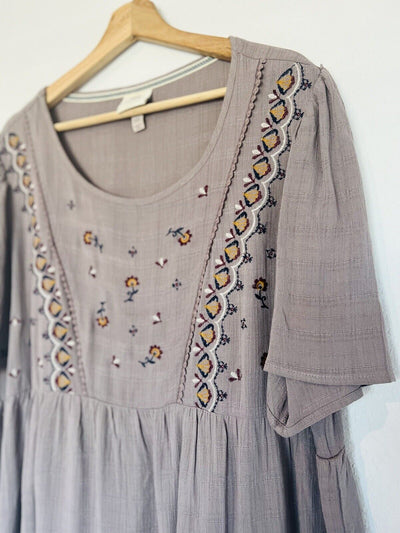 KNOX ROSE Embroidered Babydoll Tunic Blouse Sz XXL Flared Sleeve Flowy Boho