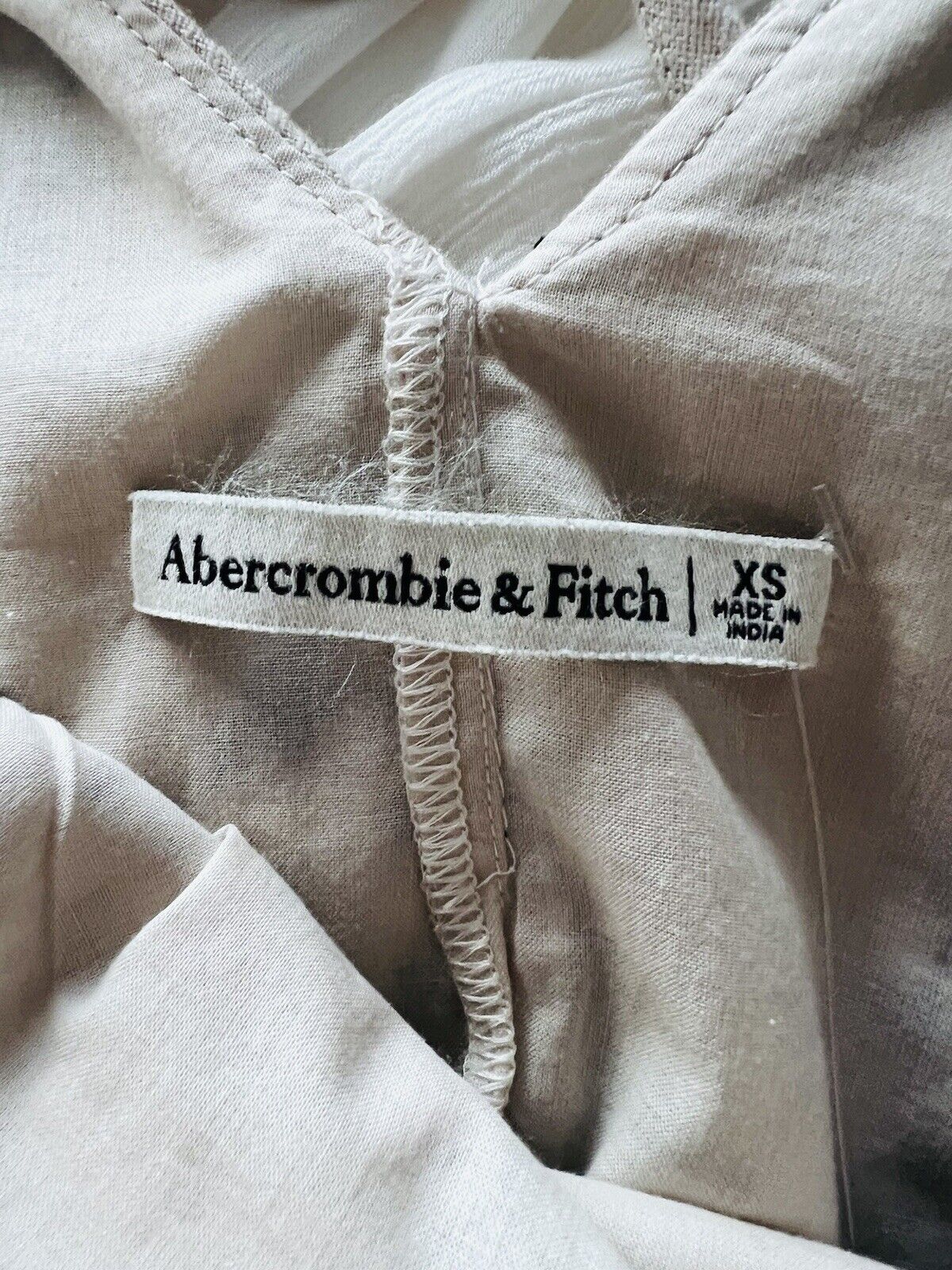 ABERCROMBIE  & FITCH Gray Floral Embroidered Dress Sz XS Linen Blend V-Neck