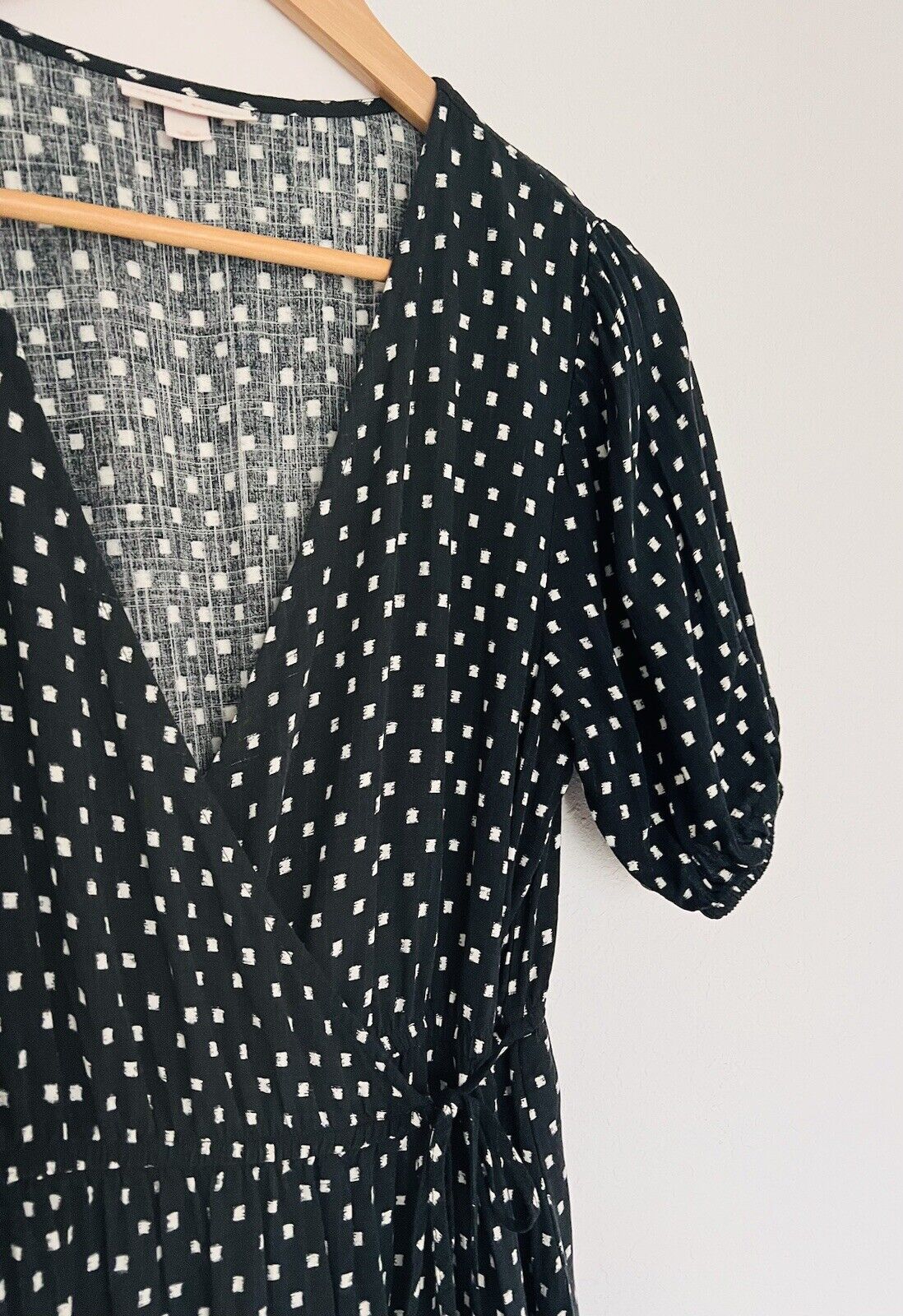 KNOX ROSE Short Sleeve Actual Wrap Dress Sz S Pockets Puff Sleeves Polka Dot
