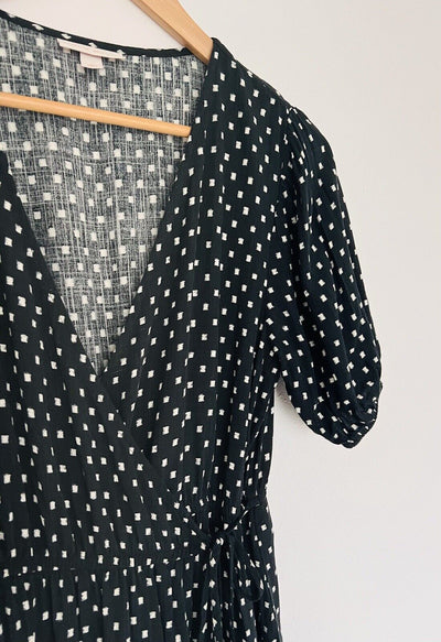 KNOX ROSE Short Sleeve Actual Wrap Dress Sz S Pockets Puff Sleeves Polka Dot