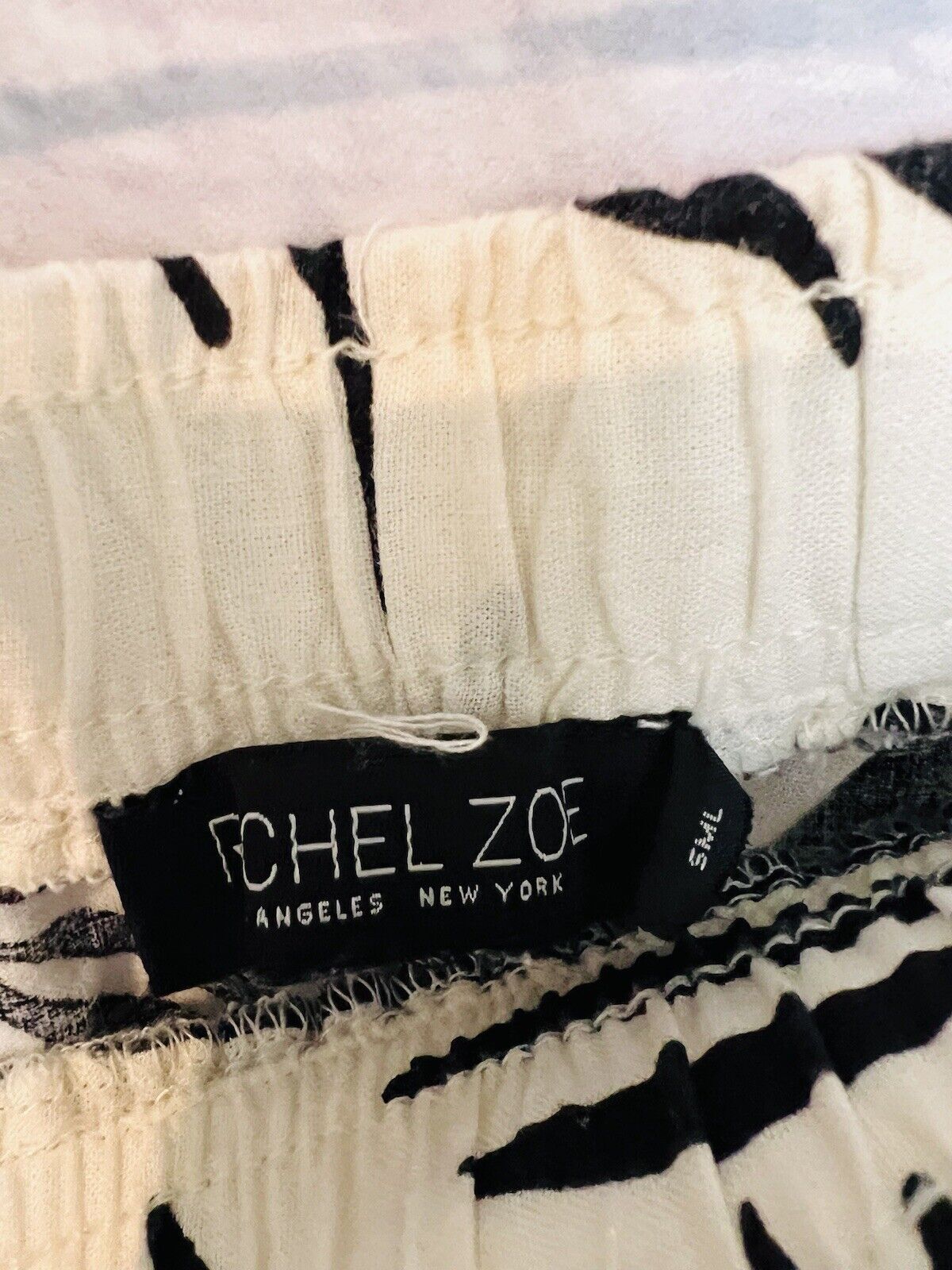 RACHEL ZOE Zebra Animal Print Drawstring Pant Sz S Linen Blend Oversized Fit