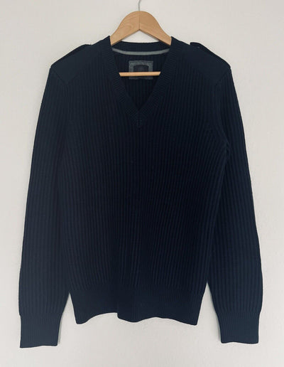 Banana Republic Navy Blue Merino Wool Sweater Sz S V-Neck Shoulder Botton Detail