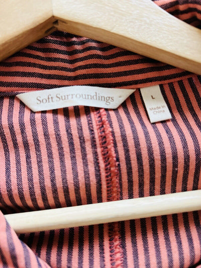 SOFT SURROUNDINGS Button Down Striped Tunic Blouse Sz L Asymmetric Boho Top