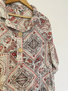 John Mark Shirt Womens Extra Large White Floral 1/2 Button Ruched Sleeve Tunic