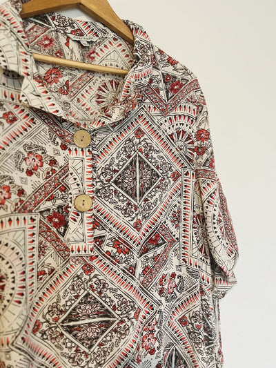 John Mark Shirt Womens Extra Large White Floral 1/2 Button Ruched Sleeve Tunic