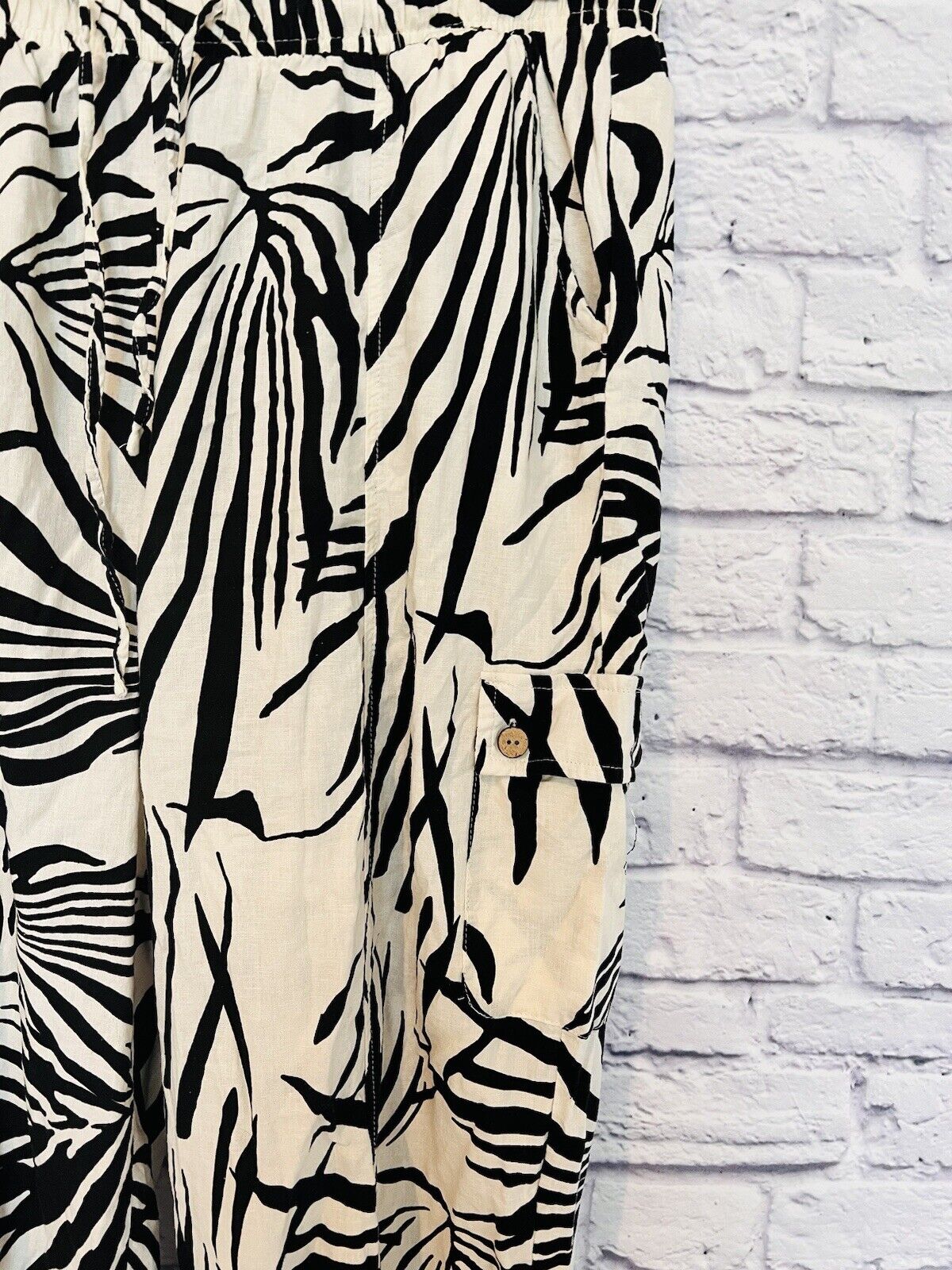 RACHEL ZOE Zebra Animal Print Drawstring Pant Sz S Linen Blend Oversized Fit