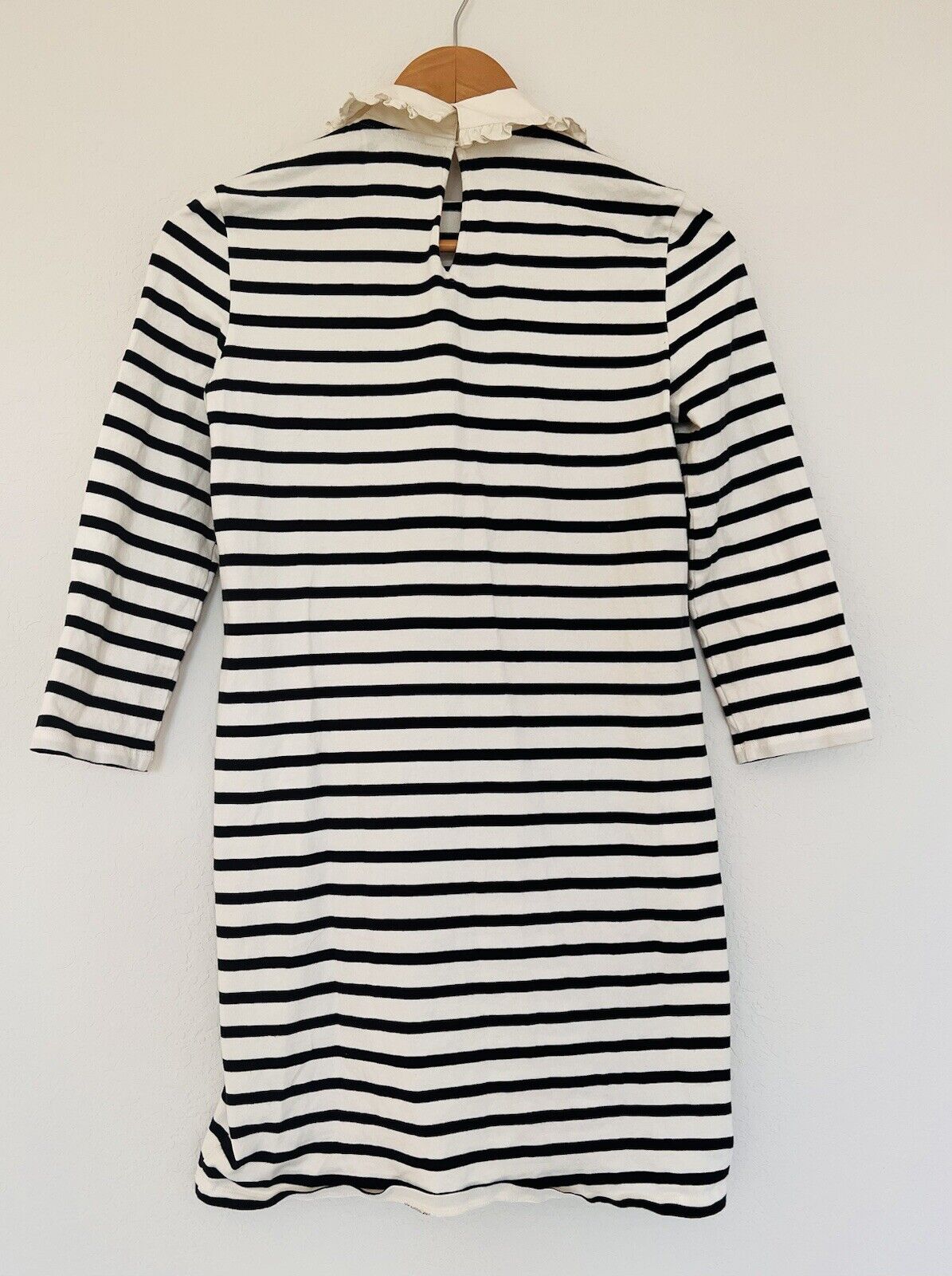 KATE SPADE Dress Sz XS Collar Cream Blue Stripe Jersey Knit Long Sleeve Nautical