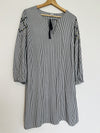 OLD NAVY Blue/White Stripe Dress Sz M Long Balloon Sleeves Shift Tassel Boho