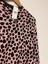 ANN TAYLOR Knit Sweater Dress Sz M Pink Brown Animal Print Long Sleeve Mock Neck