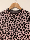 ANN TAYLOR Knit Sweater Dress Sz M Pink Brown Animal Print Long Sleeve Mock Neck