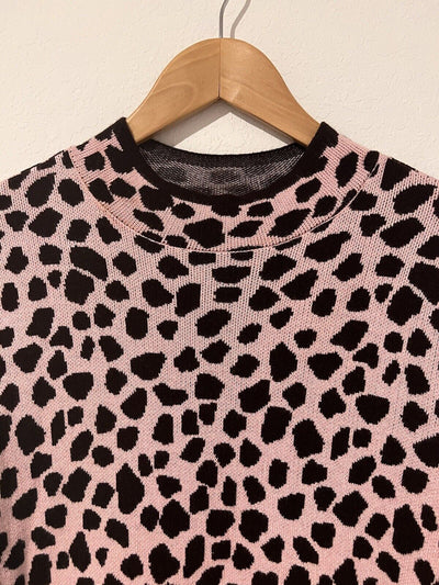 ANN TAYLOR Knit Sweater Dress Sz M Pink Brown Animal Print Long Sleeve Mock Neck