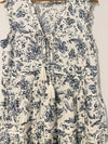 LUCKY BRAND Blue Paisley Dress Sz L Sleeveless Ruffle Tie Neck Crochet Boho