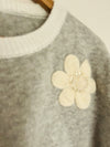 UNBRANDED Daisy 3D Floral Embroidered Sweater Sz S Top Crop Short Sleeve Gray
