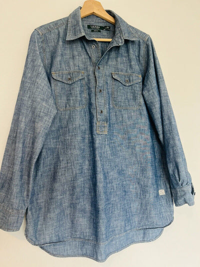 RALPH LAUREN Jeans Company Denim Shirt Sz L Classic Long Sleeve Pullover Boho
