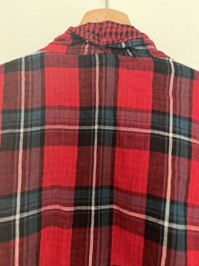 UMGEE Flannel Plaid Cardigan Sz L Open Waterfall Roll Tab Sleeves Boho Western