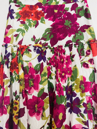 SUNDANCE Full Floral Maxi Skirt Sz S Pink Cotton Tiered Lined Side Zip Boho