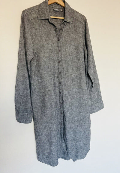 SOHO Street New York & Co Gray Linen Blend Shirt Dress Sz M Minimalist Lagenlook