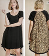 UMGEE Black Dress Leopard Animal Print Sz S Linen Boho Western Fringe Edge