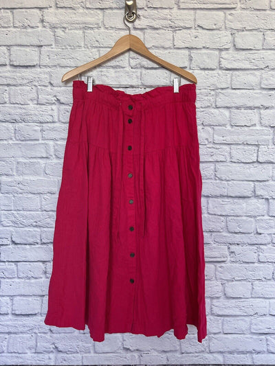 UNIVERSAL THREAD Womens L Skirt Pink Midi Tie Elastic Waist Button-Front Boho