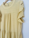JODIFL Tiered Frilly Tunic Dress Sz 2X Mustard Color Ruffle Sleeves Collar Boho