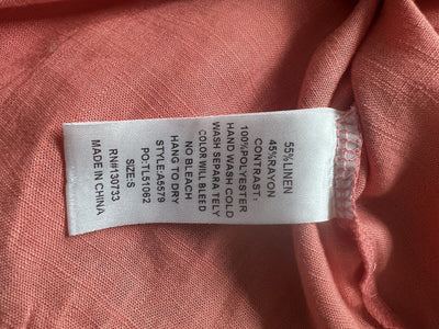UMGEE Linen Blend Tunic Top Sz S Coral Ruffled Paisley Bell Sleeve Boho
