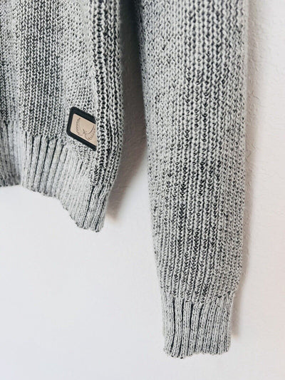 NICK DANGER Mens Chunky Turtle Neck Sweater Sz L Grandpa Gray/White Academia