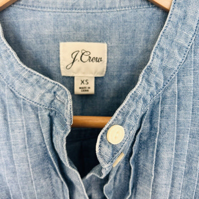 J. CREW Pullover Dress Shirt Sz XS 1/2 Button Up Blue Denim Long Sleeve Top
