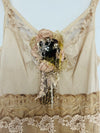 1920s Lace & Tulle Slip Style Dress Tan Tea Stained Bodice Gatsby Boho
