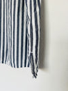 TALBOTS Tassel Tie Neck Blouse Sz S White Black Stripe Shirt Ruche Sleeve Boho