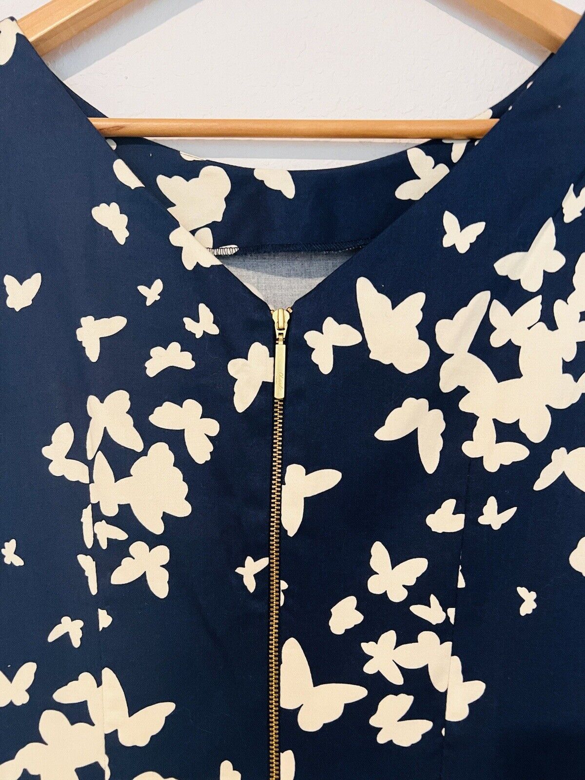 MODCLOTH Closet London Midi Dress Sz 10 Fit Flare Navy/Tan Butterfly Print