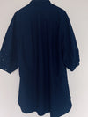 GAP Eyelet Shirt Dress Sz XL Navy Blue 100% Cotton Crochet Tie Pockets Boho