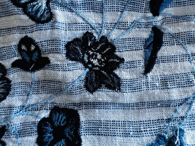 J Jill Love 100% Linen Embroidered Striped Tunic Blouse Sz M Floral Western Boho